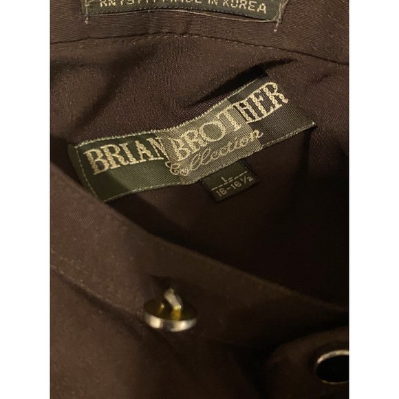 Brian Brothers Collection Mens Shirt L 16- 16.5 Brown Long Sleeves Banded VTG - Picture 9 of 12